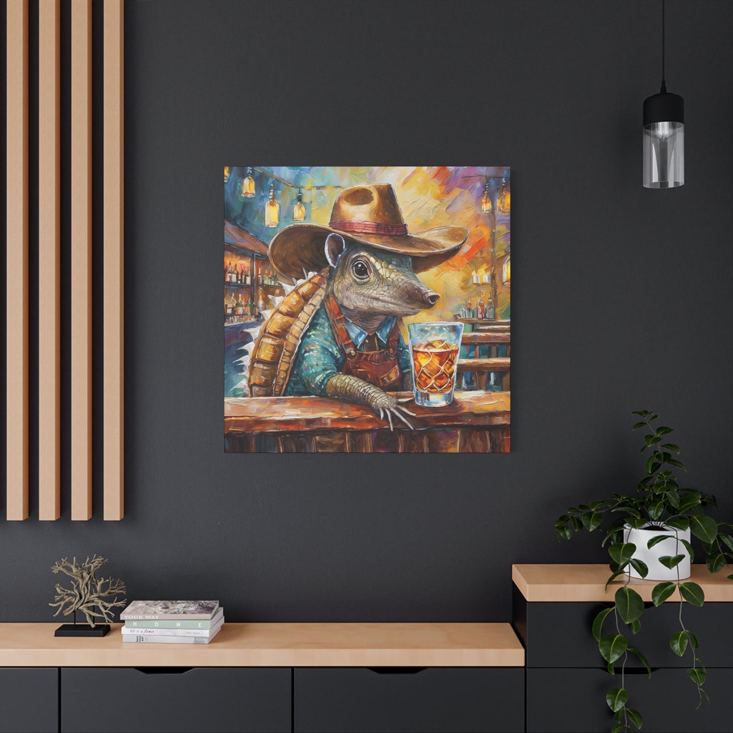 Whiskey Armadillo Frameless Canvas Wall Art Sizes 10”x10” – 36”x36”