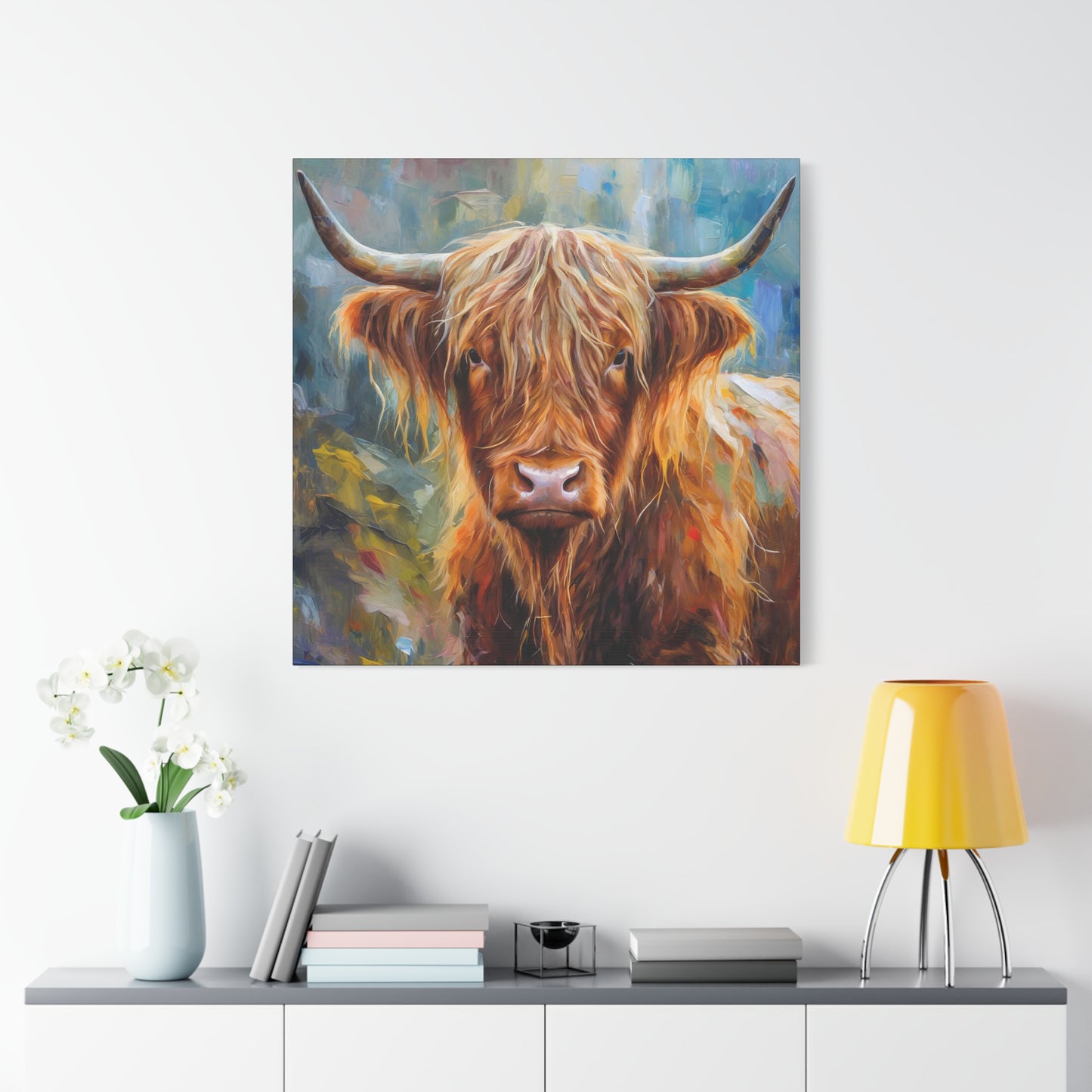 Highland Cow Frameless Canvas Wall Art Sizes 10”x10” – 36”x36”