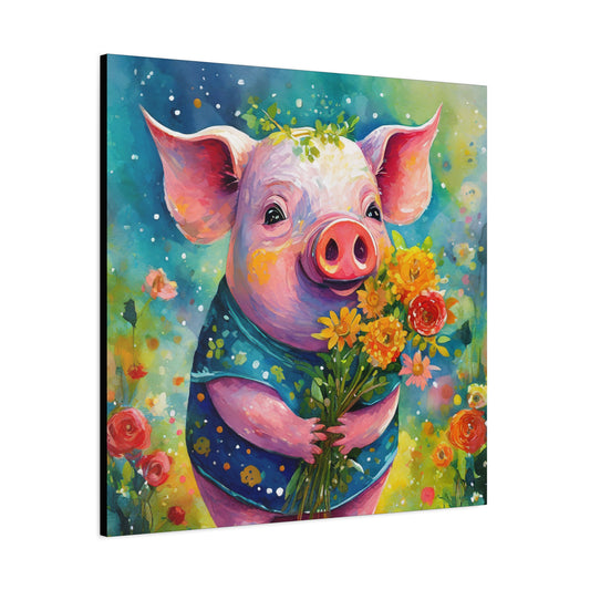 Flower Pig Frameless Canvas Wall Art Sizes 10”x10” – 36”x36”