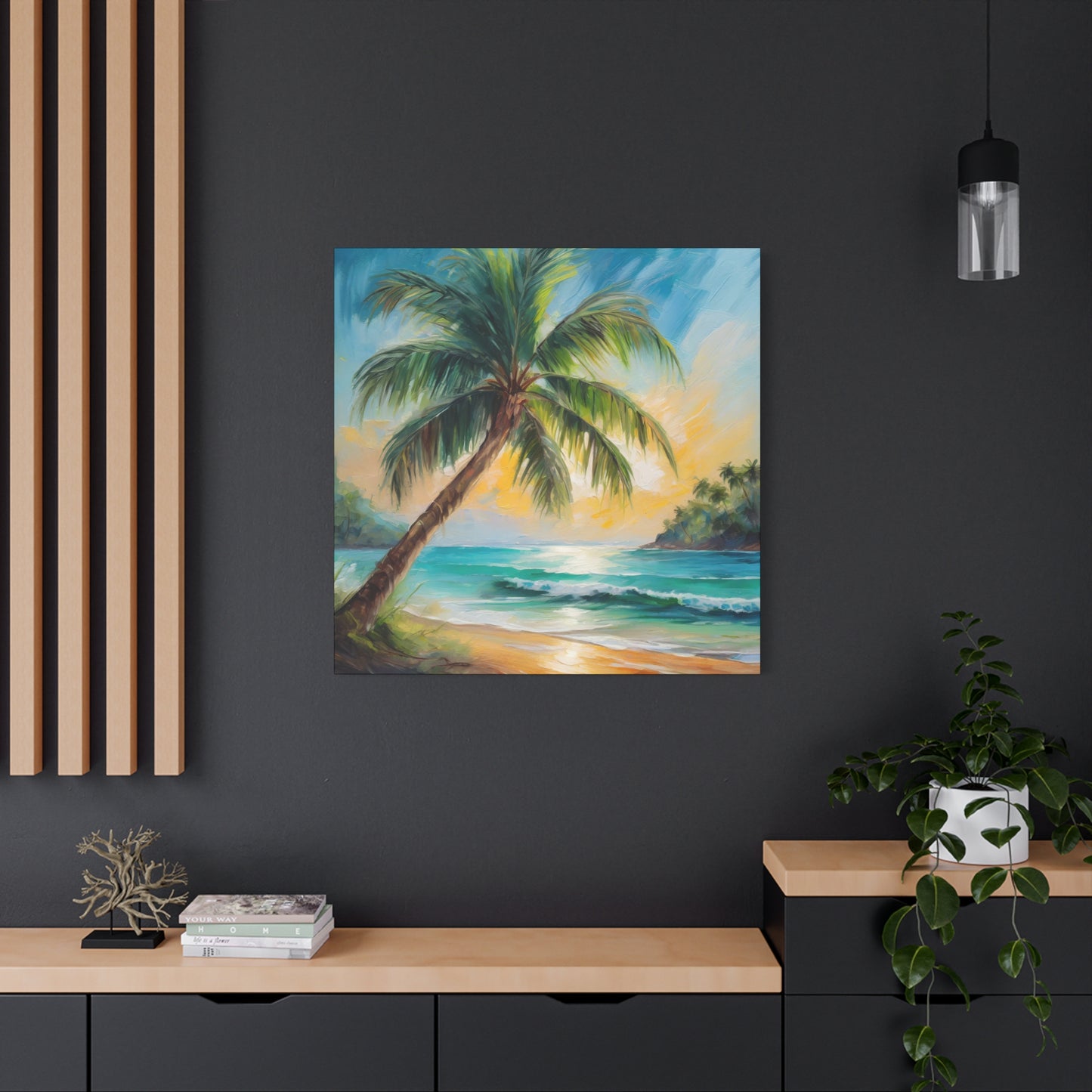 Palm Tree Frameless Canvas Wall Art Sizes 10”x10” – 36”x36”