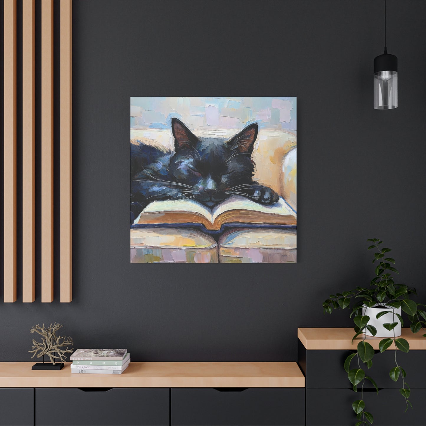 Black Cat Book Lollipop Frameless Canvas Wall Art Sizes 10”x10” – 36”x36”
