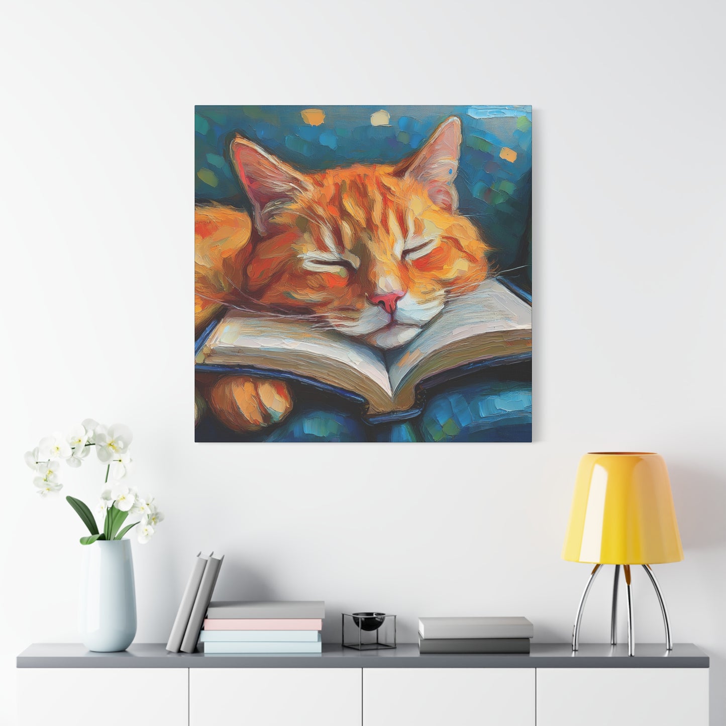 Ginger Cat Book Lollipop Frameless Canvas Wall Art Sizes 10”x10” – 36”x36”