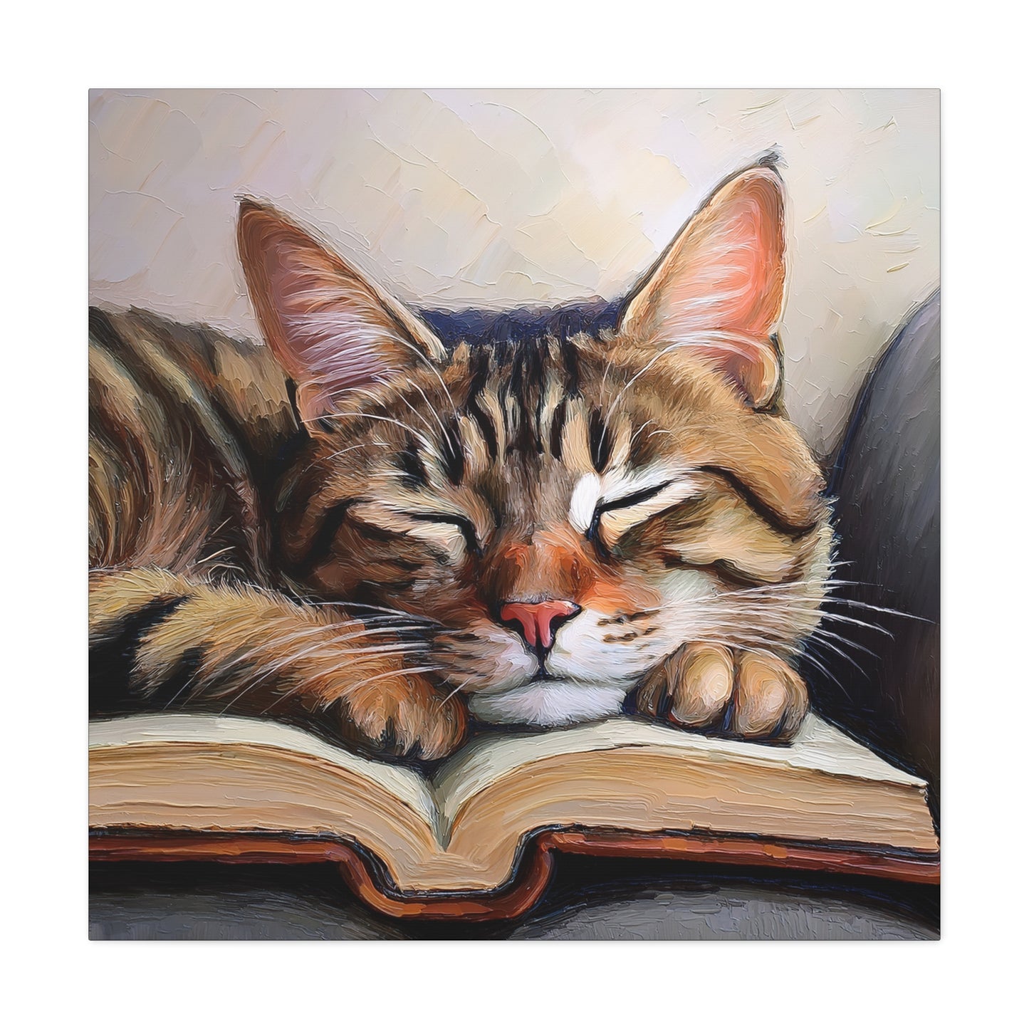 Tabby Cat Book Frameless Canvas Wall Art Sizes 10”x10” – 36”x36”