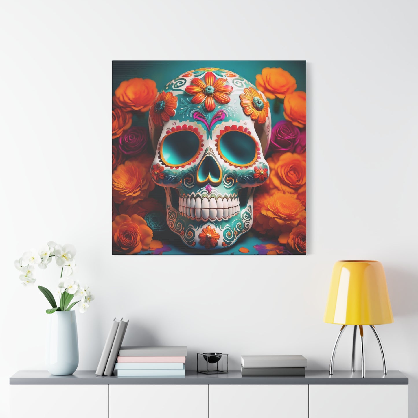 Sugar Skull Frameless Canvas Wall Art Sizes 10”x10” – 36”x36”