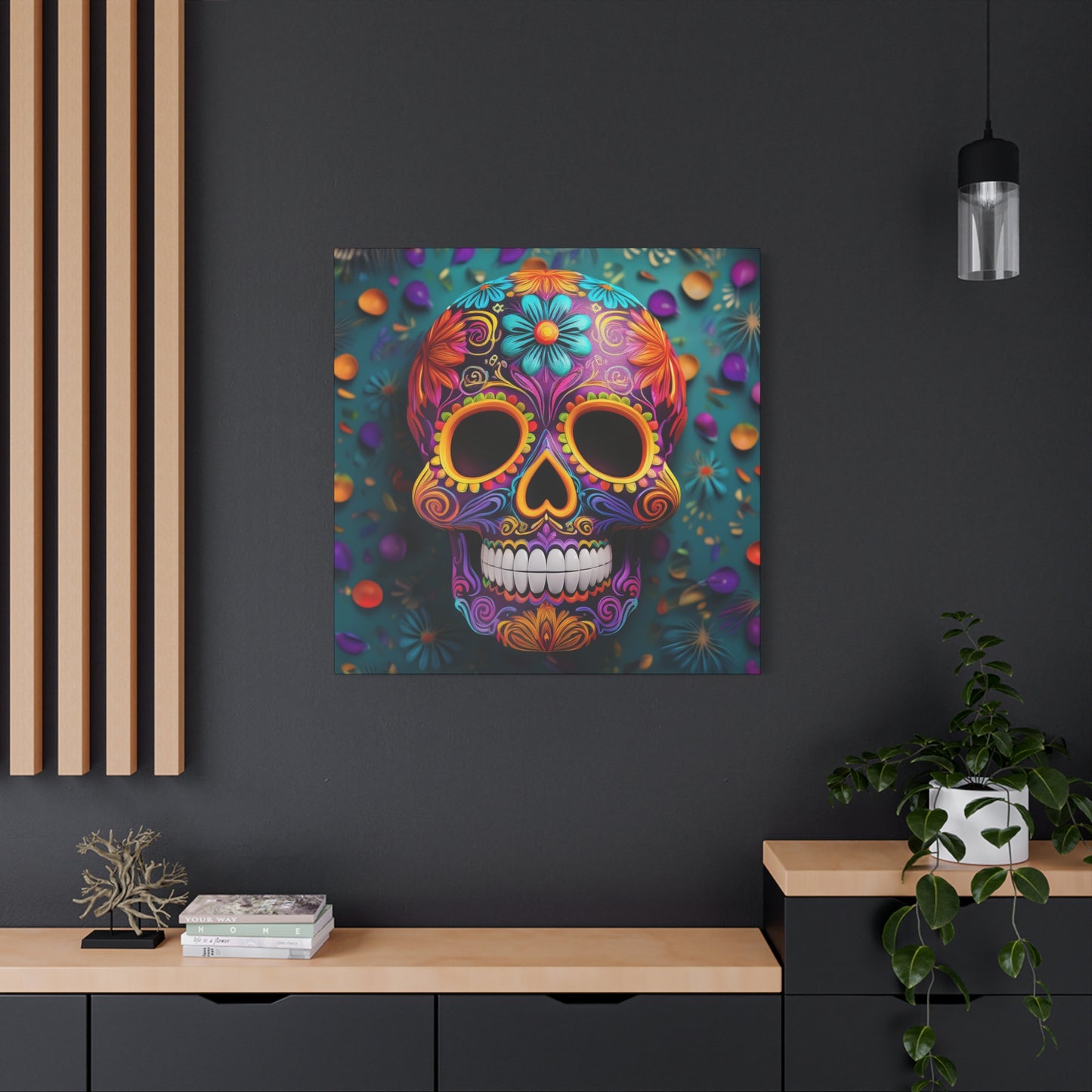 Sugar Skull Frameless Canvas Wall Art Sizes 10”x10” – 36”x36”