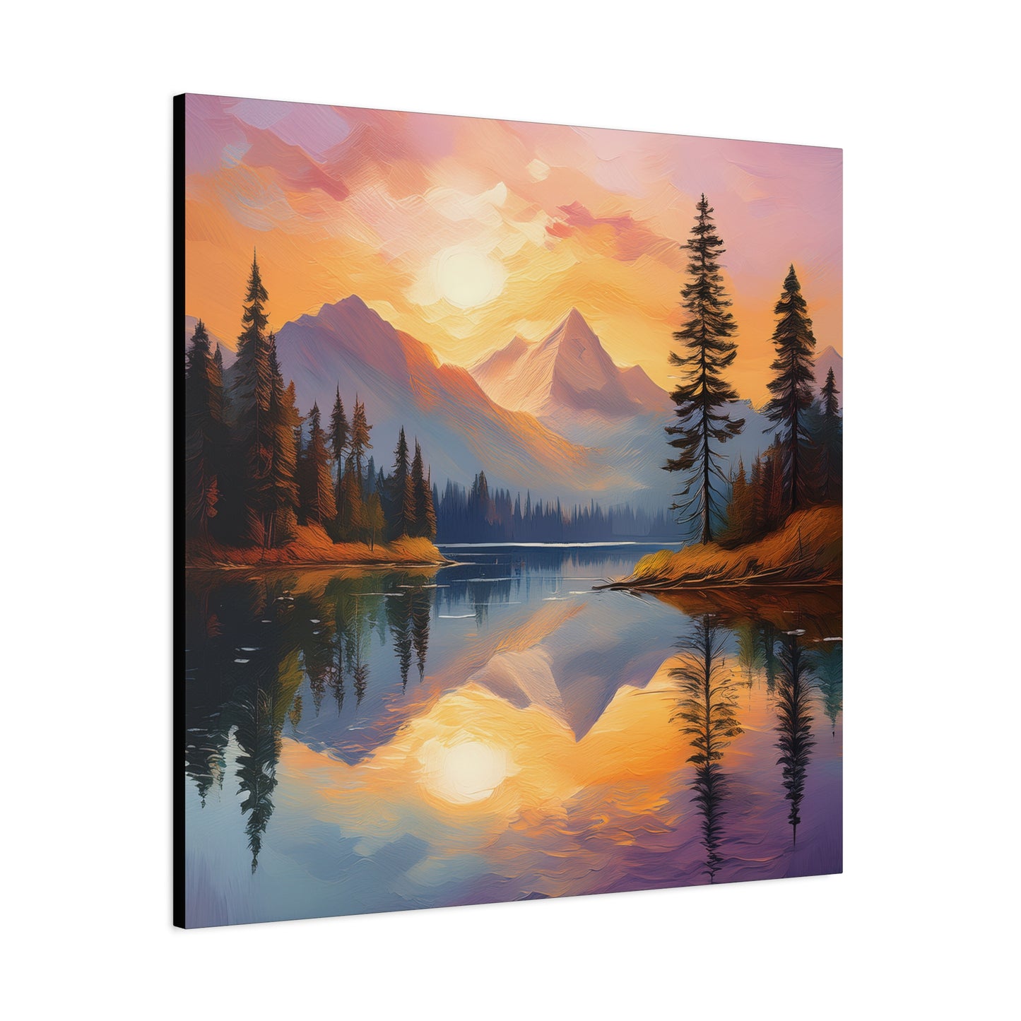 Mountain Lake Frameless Canvas Wall Art Sizes 10”x10” – 36”x36”