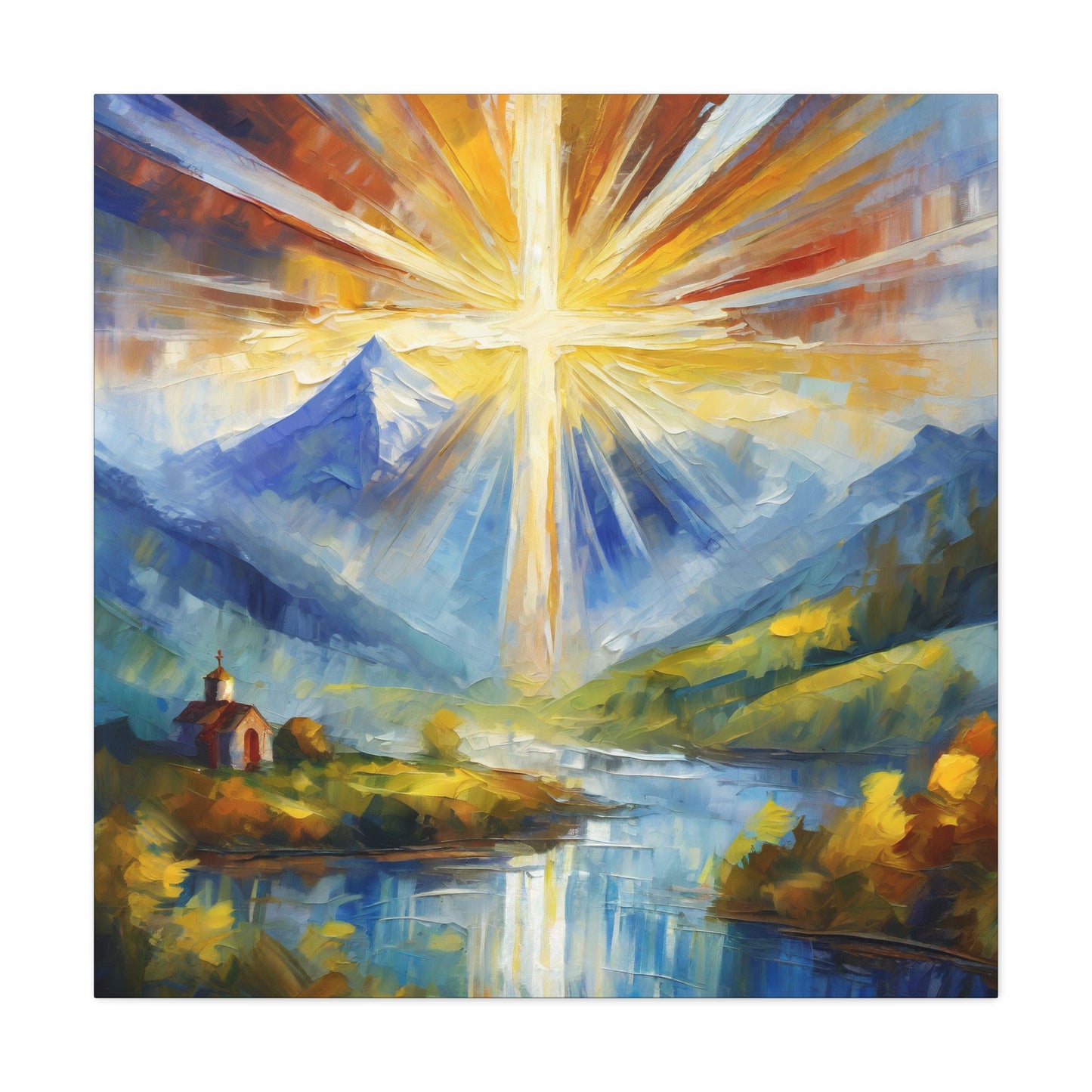 Sunbeam Cross Frameless Canvas Wall Art Sizes 10”x10” – 36”x36”