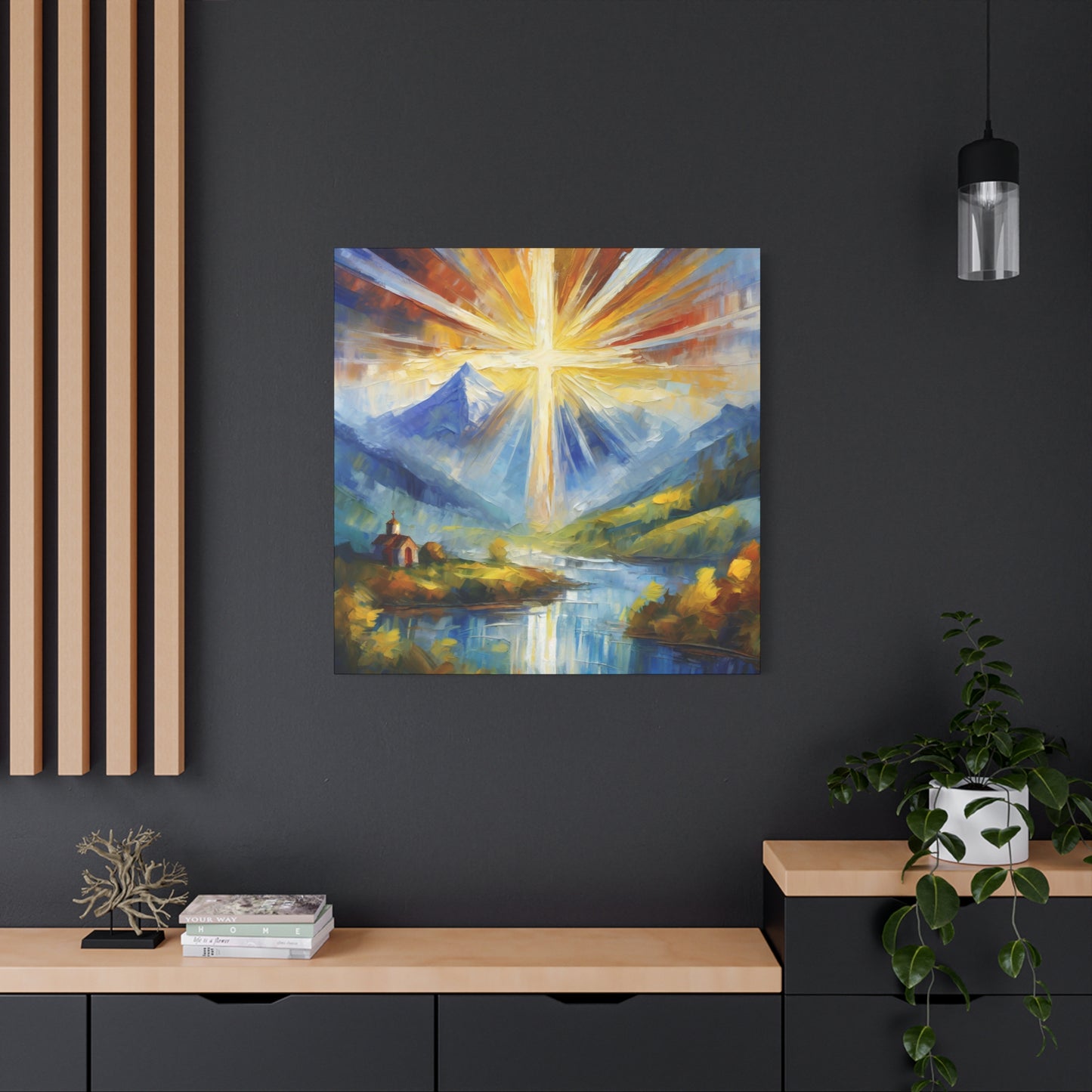 Sunbeam Cross Frameless Canvas Wall Art Sizes 10”x10” – 36”x36”