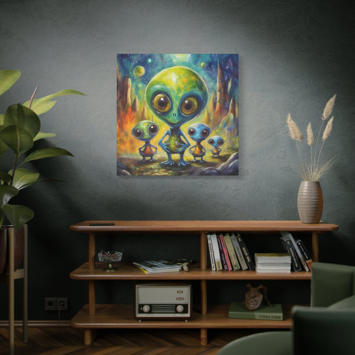 Aliens Frameless Canvas Wall Art Sizes 10”x10” – 36”x36”