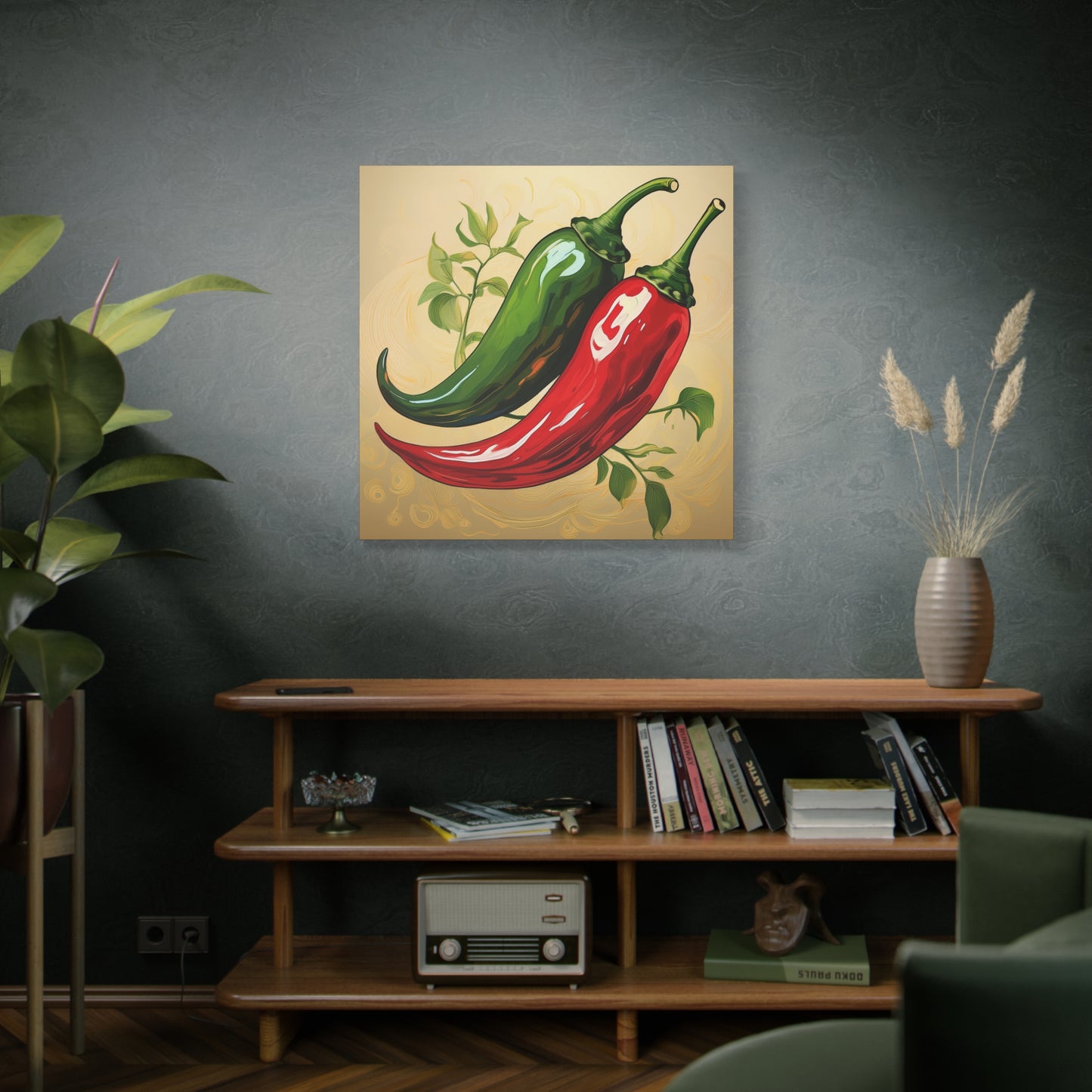 Chili Peppers Frameless Canvas Wall Art Sizes 10”x10” – 36”x36”