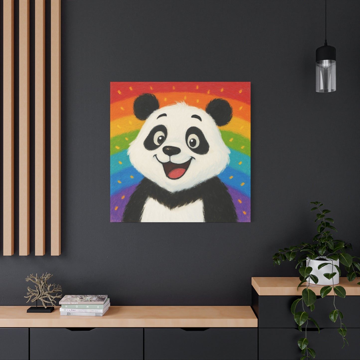 Rainbow Panda Frameless Canvas Wall Art Sizes 10”x10” – 36”x36”