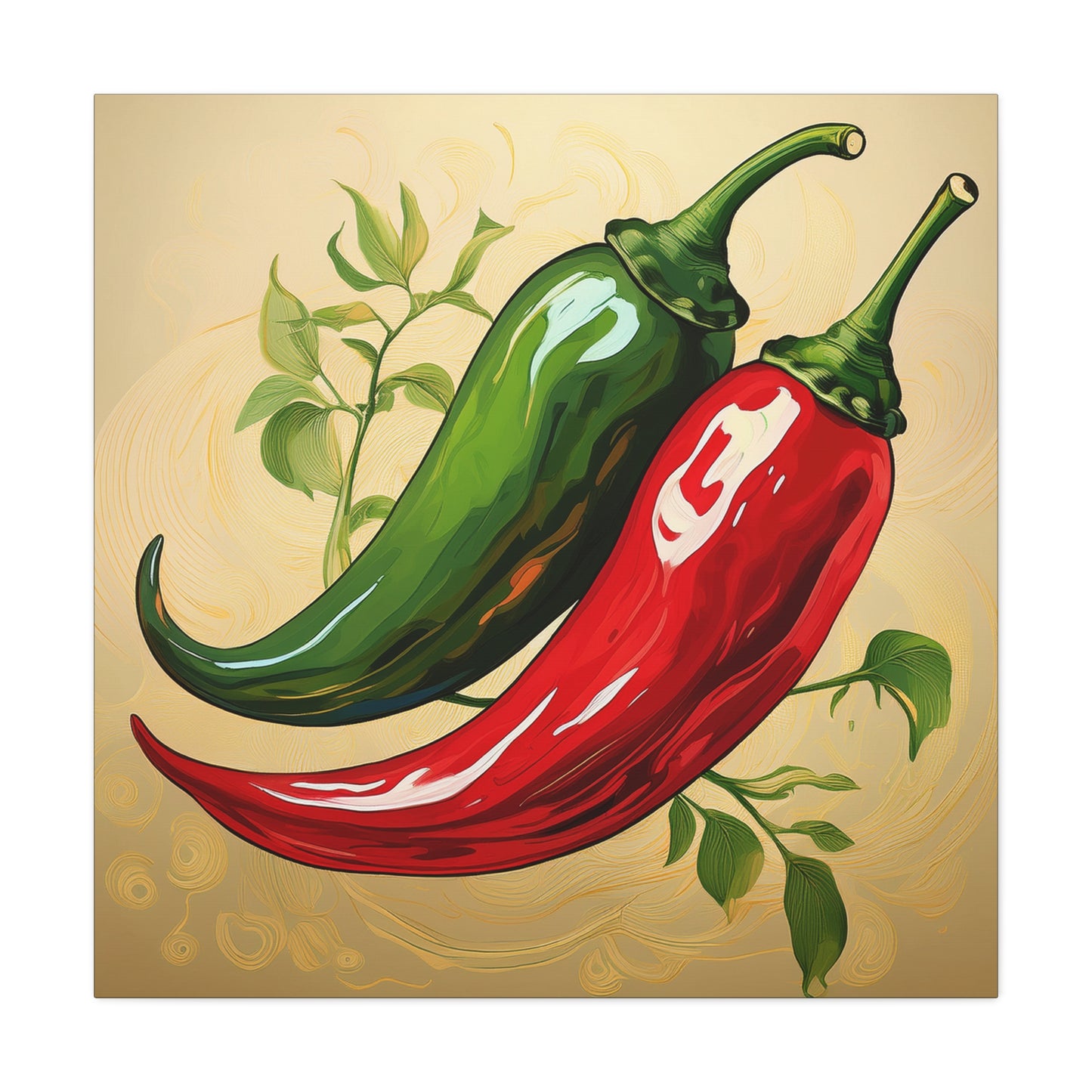 Chili Peppers Frameless Canvas Wall Art Sizes 10”x10” – 36”x36”