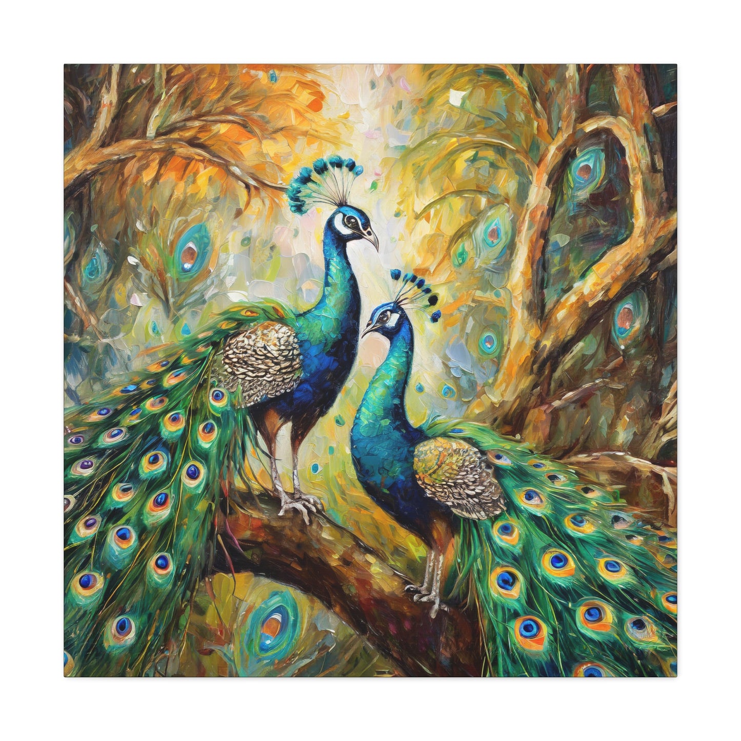 Peacock Frameless Canvas Wall Art Sizes 10”x10” – 36”x36”