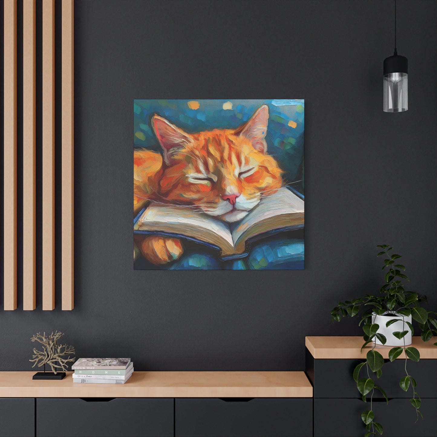 Ginger Cat Book Lollipop Frameless Canvas Wall Art Sizes 10”x10” – 36”x36”