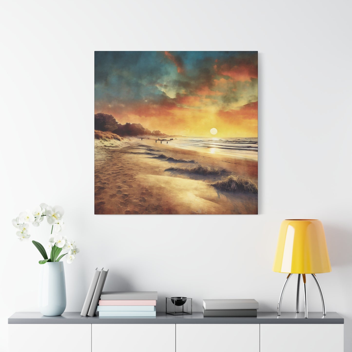 Rustic Beach Sunset Frameless Canvas Wall Art Sizes 10”x10” – 36”x36”