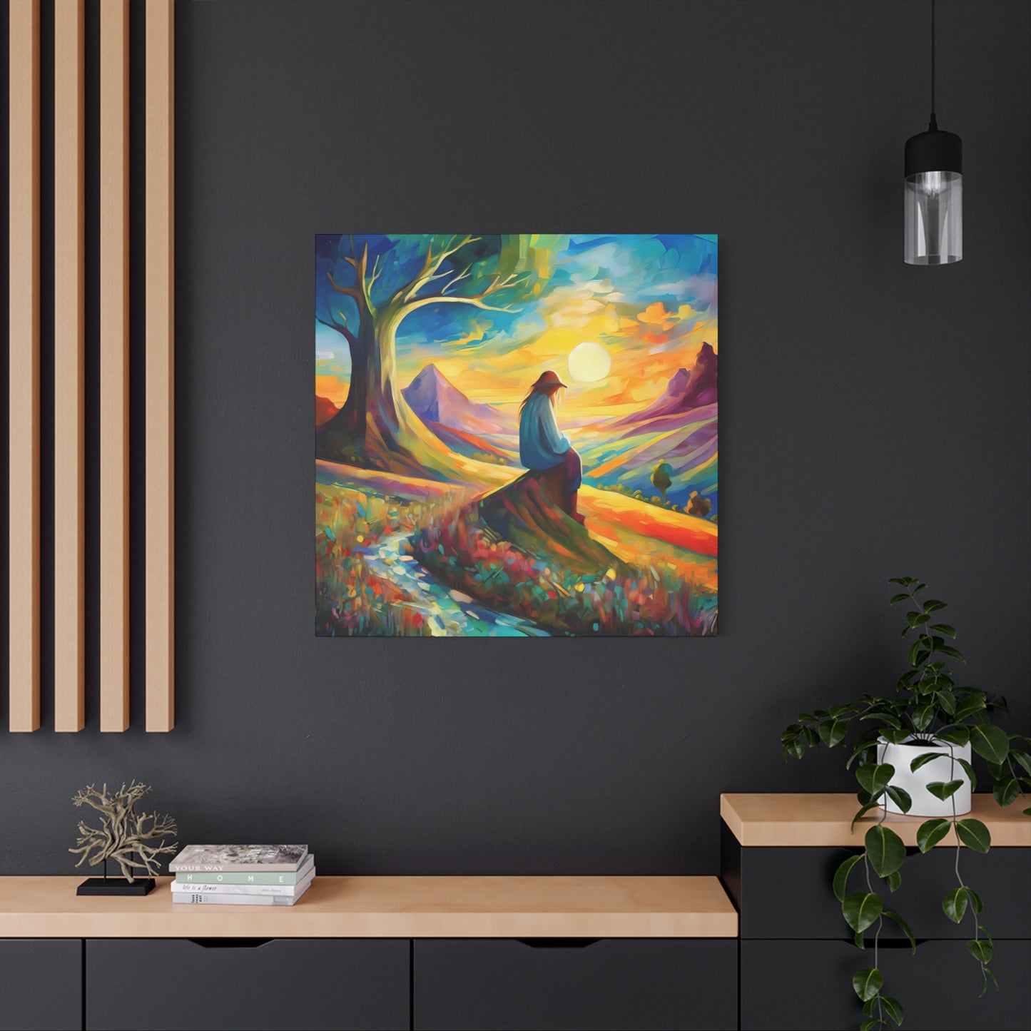 Sunset Contemplation Matte Canvas Wall Art — Colorful Landscape