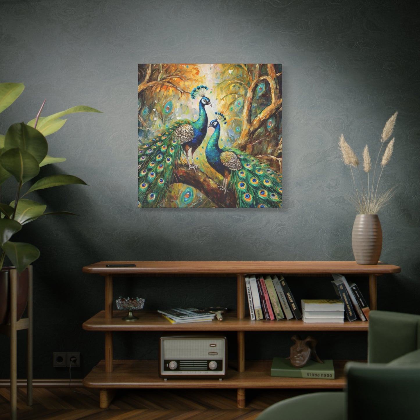 Peacock Frameless Canvas Wall Art Sizes 10”x10” – 36”x36”