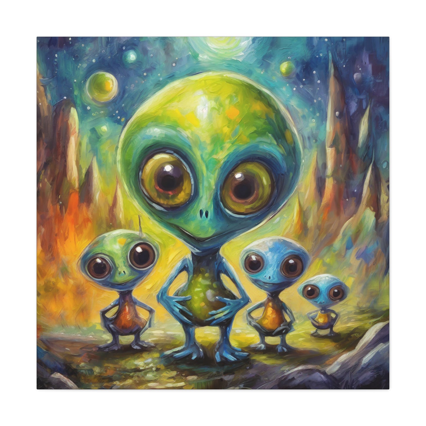 Aliens Frameless Canvas Wall Art Sizes 10”x10” – 36”x36”