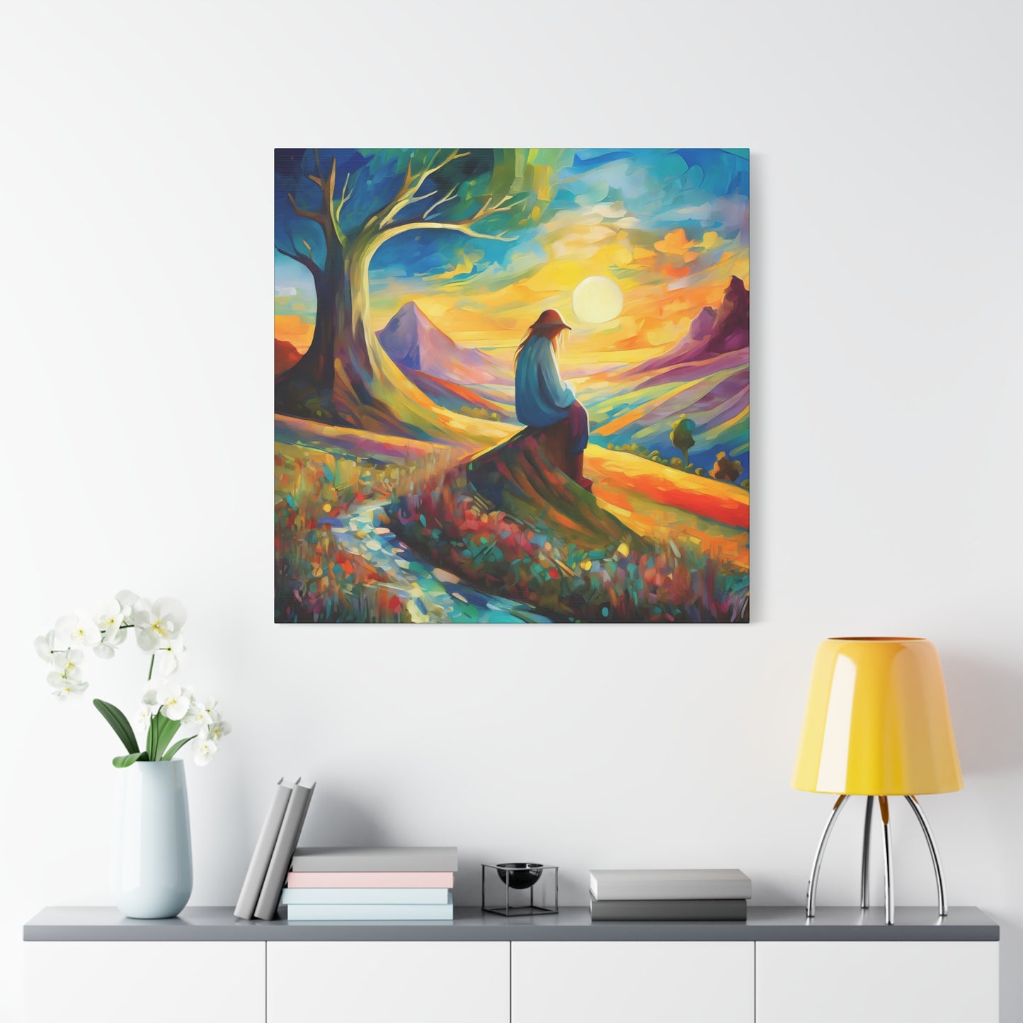 Sunset Contemplation Matte Canvas Wall Art — Colorful Landscape