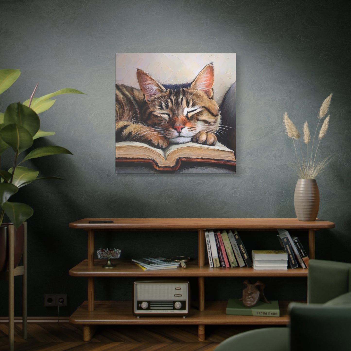 Tabby Cat Book Frameless Canvas Wall Art Sizes 10”x10” – 36”x36”