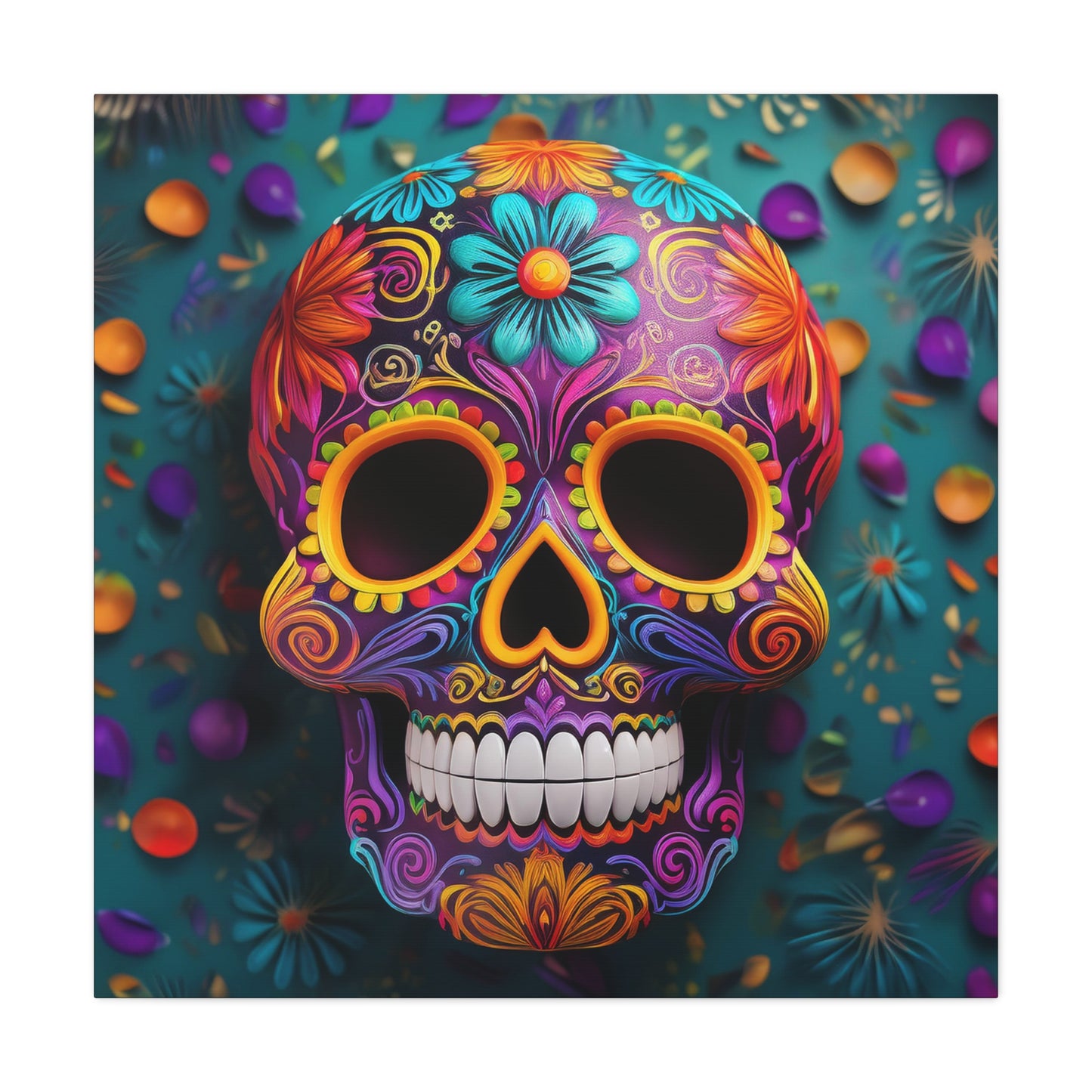 Sugar Skull Frameless Canvas Wall Art Sizes 10”x10” – 36”x36”