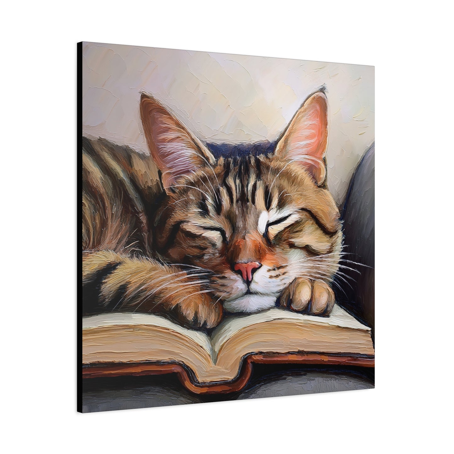 Tabby Cat Book Frameless Canvas Wall Art Sizes 10”x10” – 36”x36”