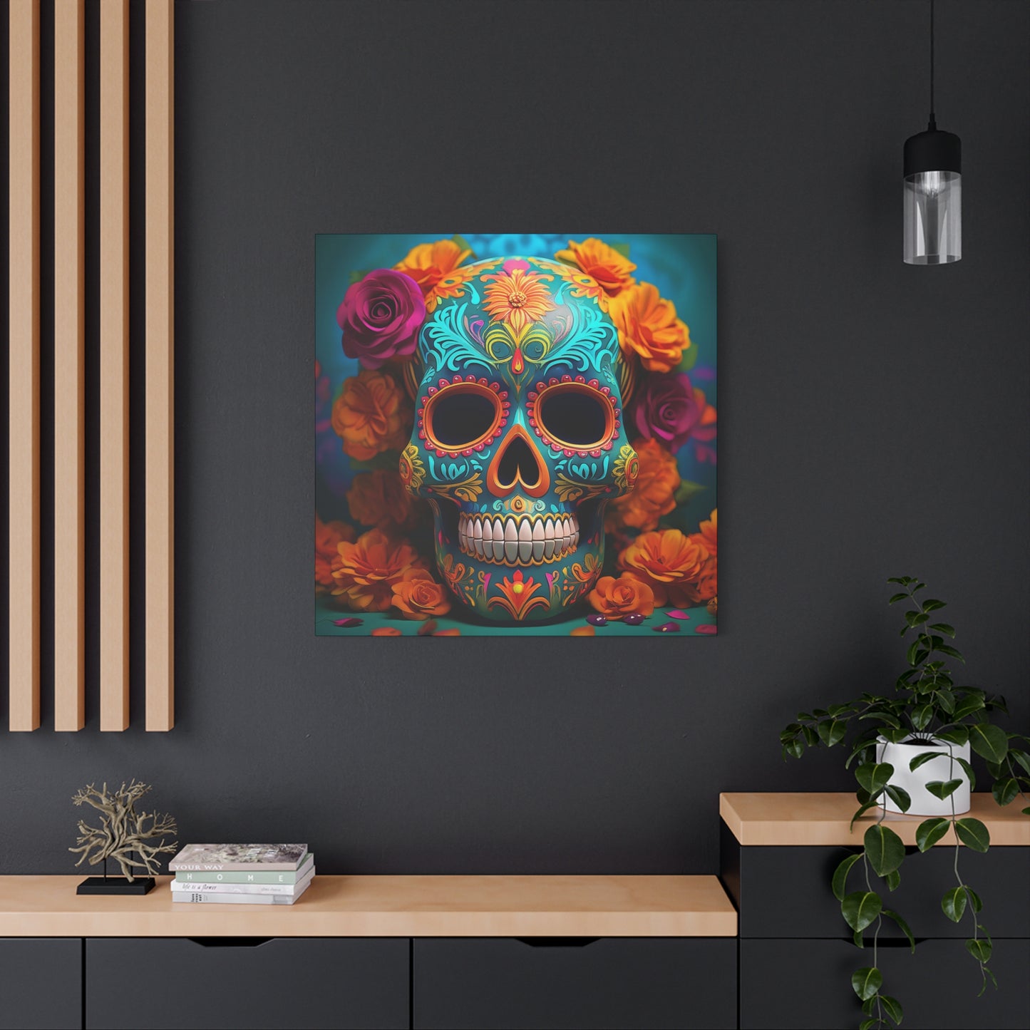 Sugar Skull Frameless Canvas Wall Art Sizes 10”x10” – 36”x36”