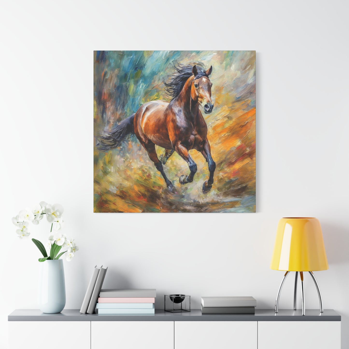 Horse Running Frameless Canvas Wall Art Sizes 10”x10” – 36”x36”
