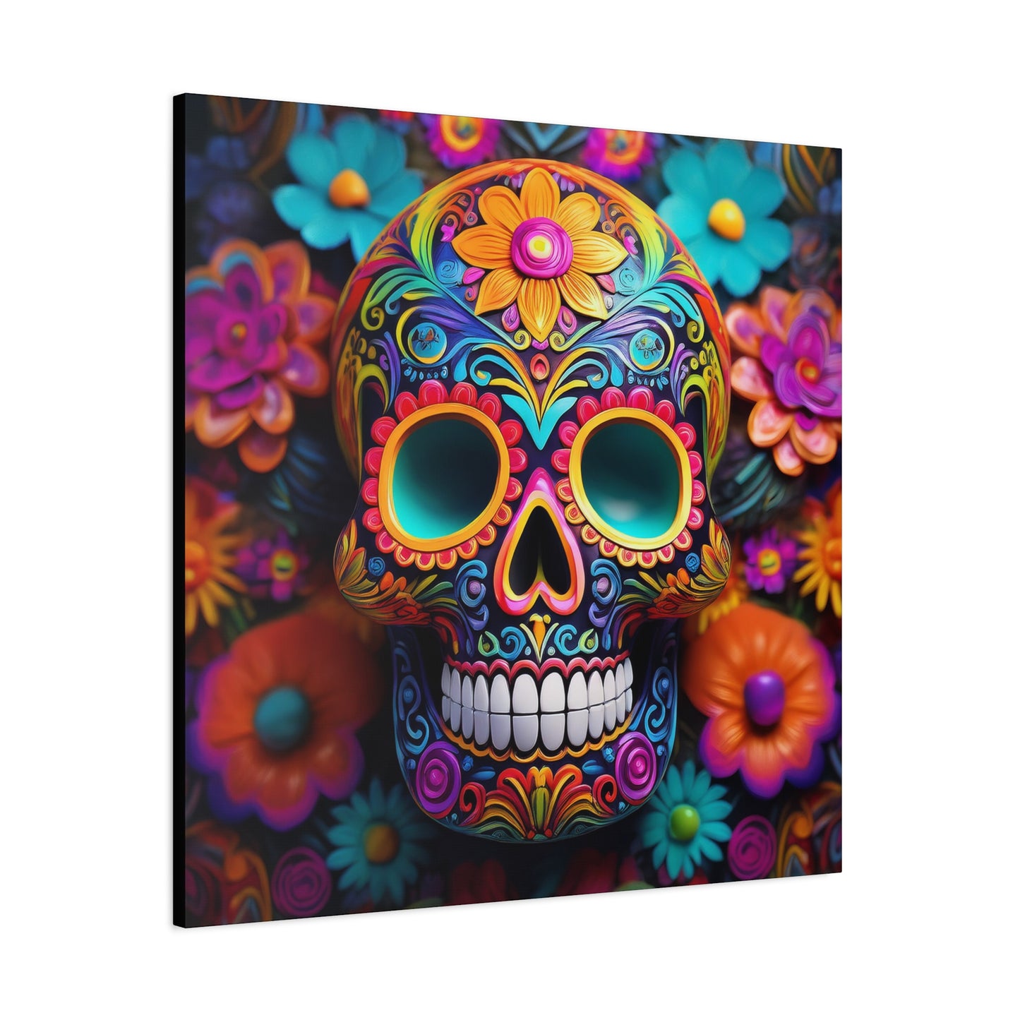 Sugar Skull Frameless Canvas Wall Art Sizes 10”x10” – 36”x36”