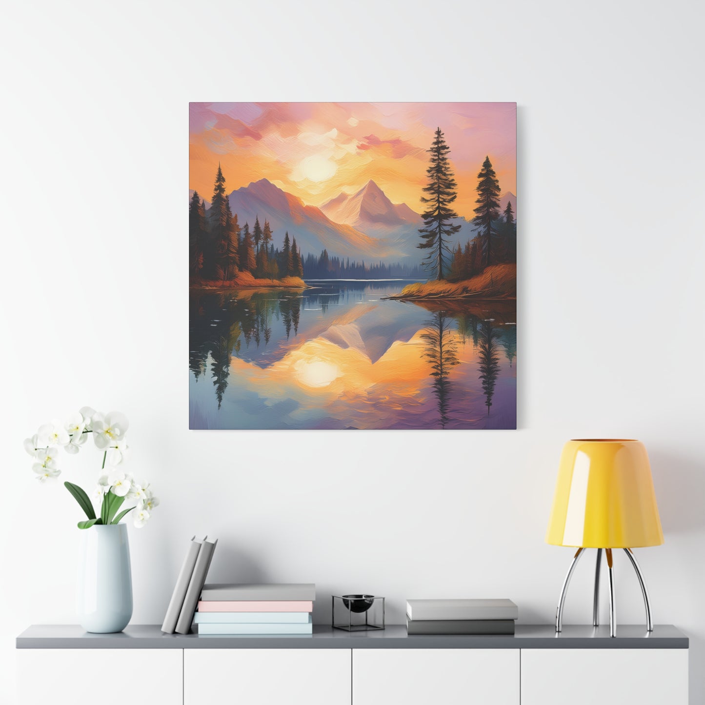 Mountain Lake Frameless Canvas Wall Art Sizes 10”x10” – 36”x36”