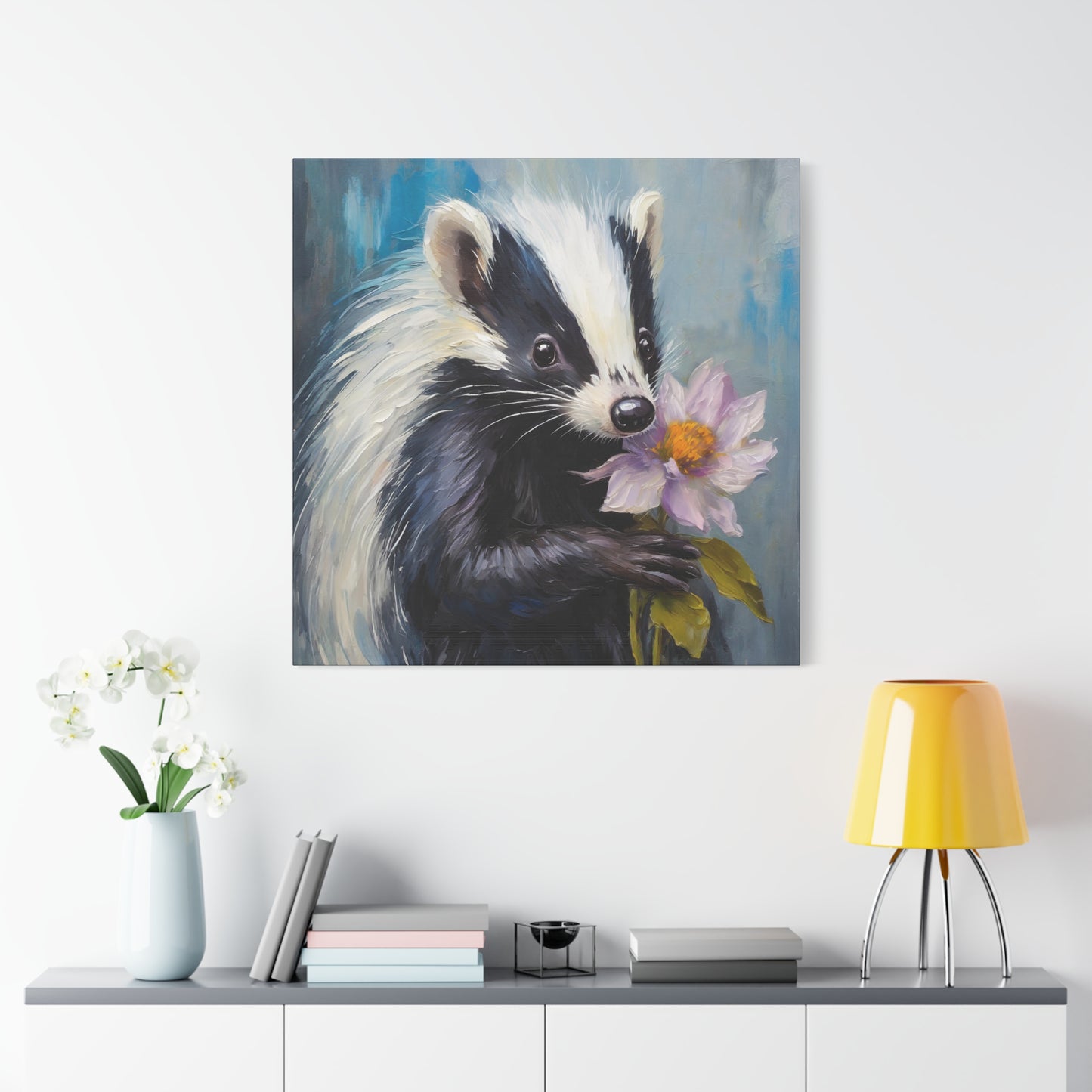 Flower Skunk Lollipop Frameless Canvas Wall Art Sizes 10”x10” – 36”x36”