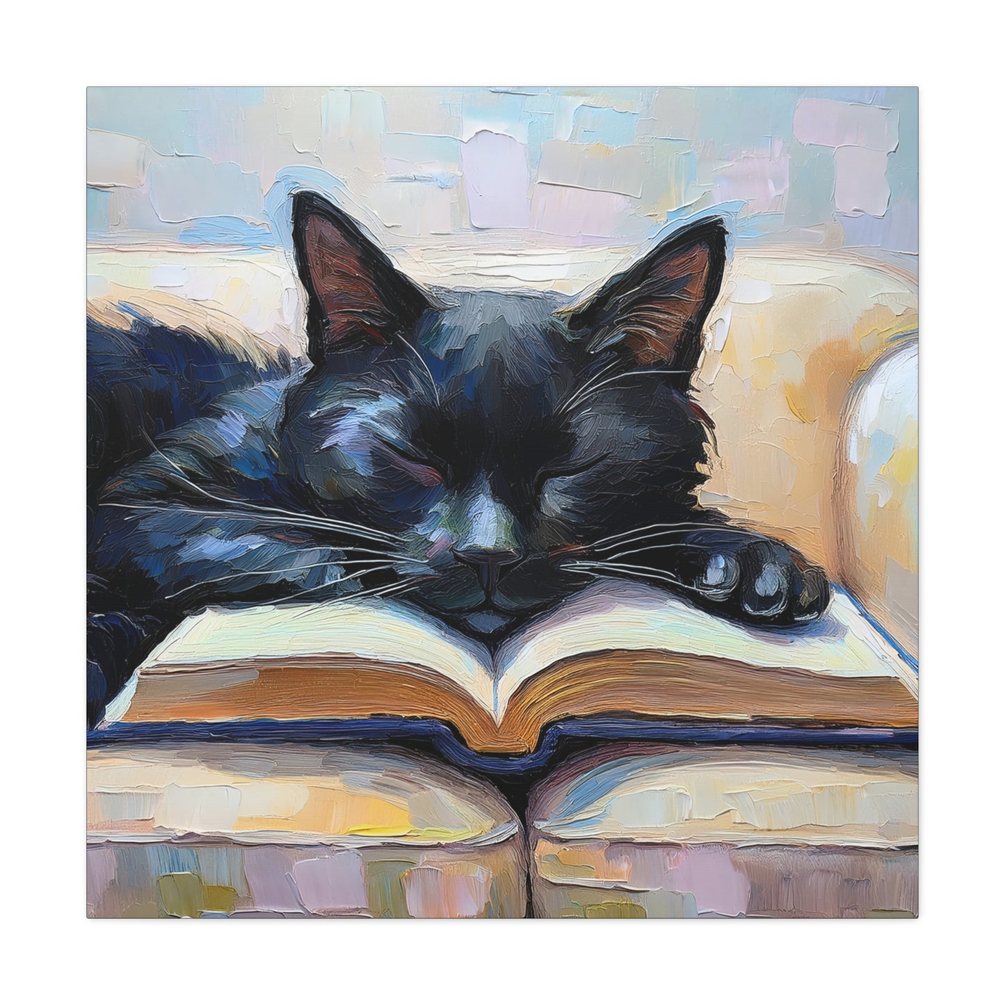 Black Cat Book Lollipop Frameless Canvas Wall Art Sizes 10”x10” – 36”x36”