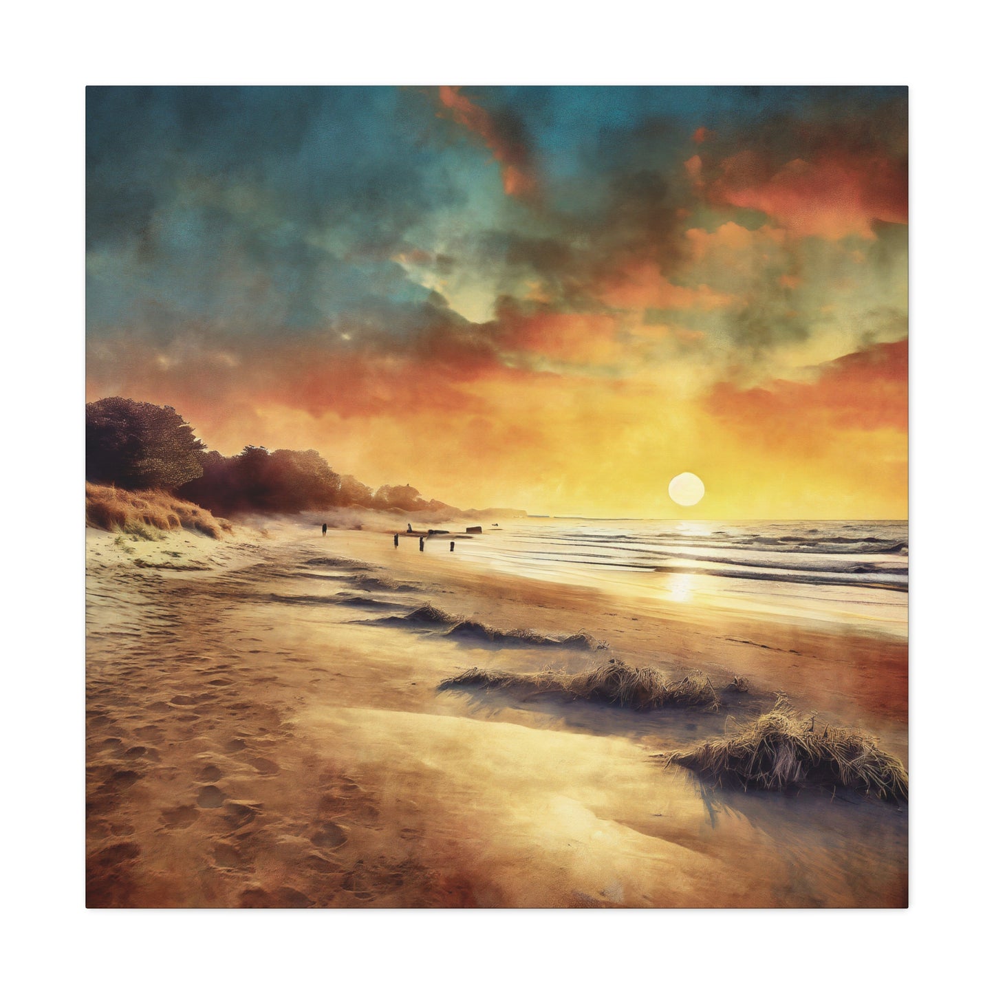 Rustic Beach Sunset Frameless Canvas Wall Art Sizes 10”x10” – 36”x36”