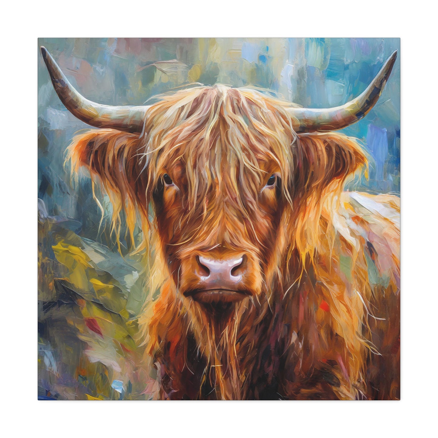 Highland Cow Frameless Canvas Wall Art Sizes 10”x10” – 36”x36”
