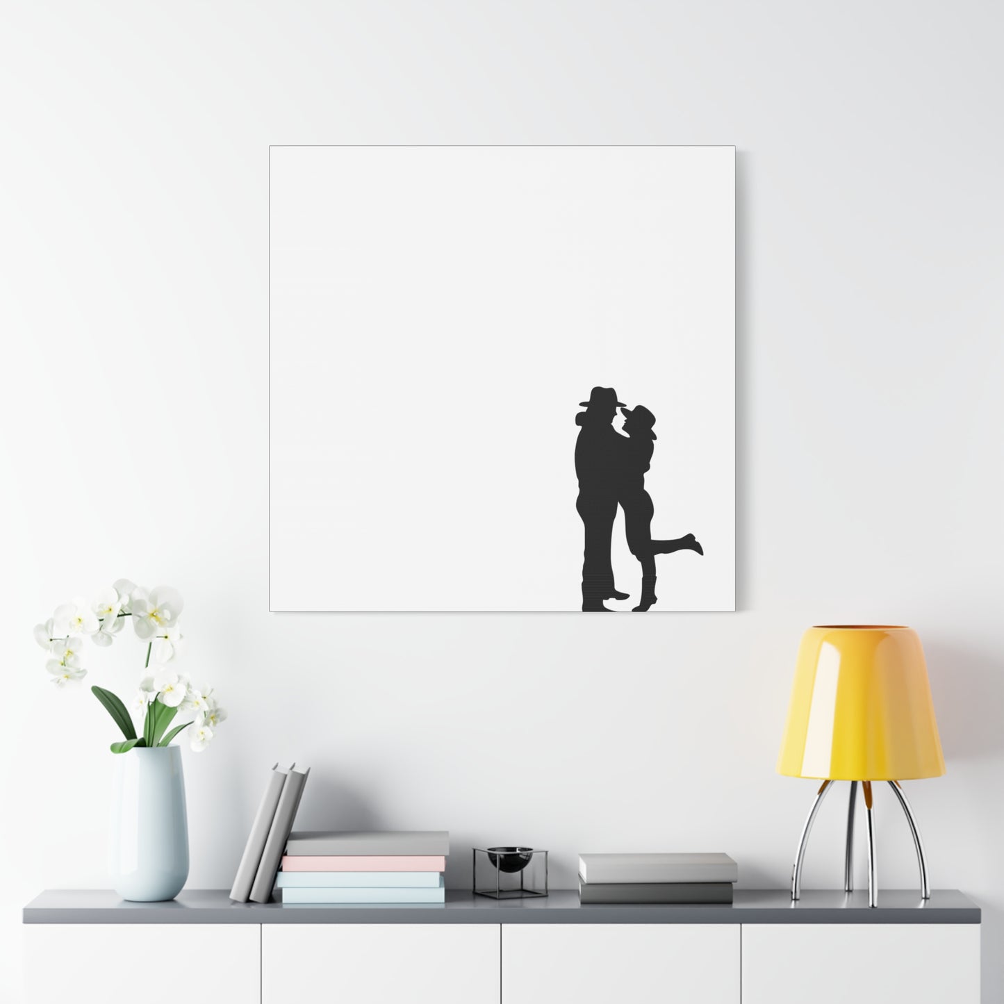 Shadow Cowboy Cowgirl Lovers Frameless Canvas Wall Art Sizes 10”x10” – 36”x36”
