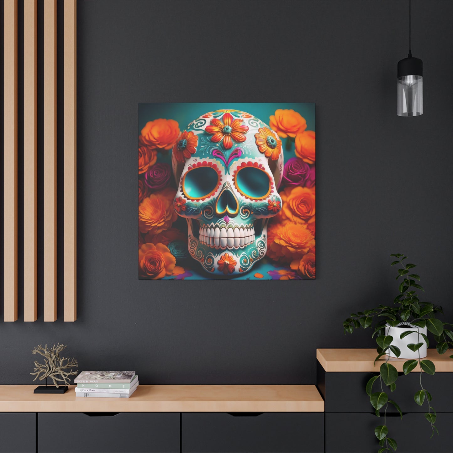 Sugar Skull Frameless Canvas Wall Art Sizes 10”x10” – 36”x36”