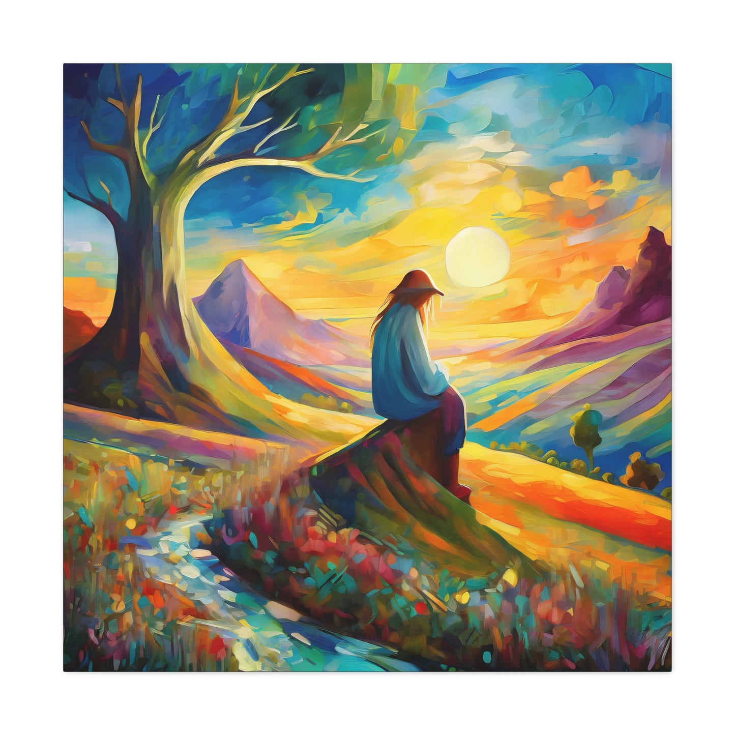Sunset Contemplation Matte Canvas Wall Art — Colorful Landscape