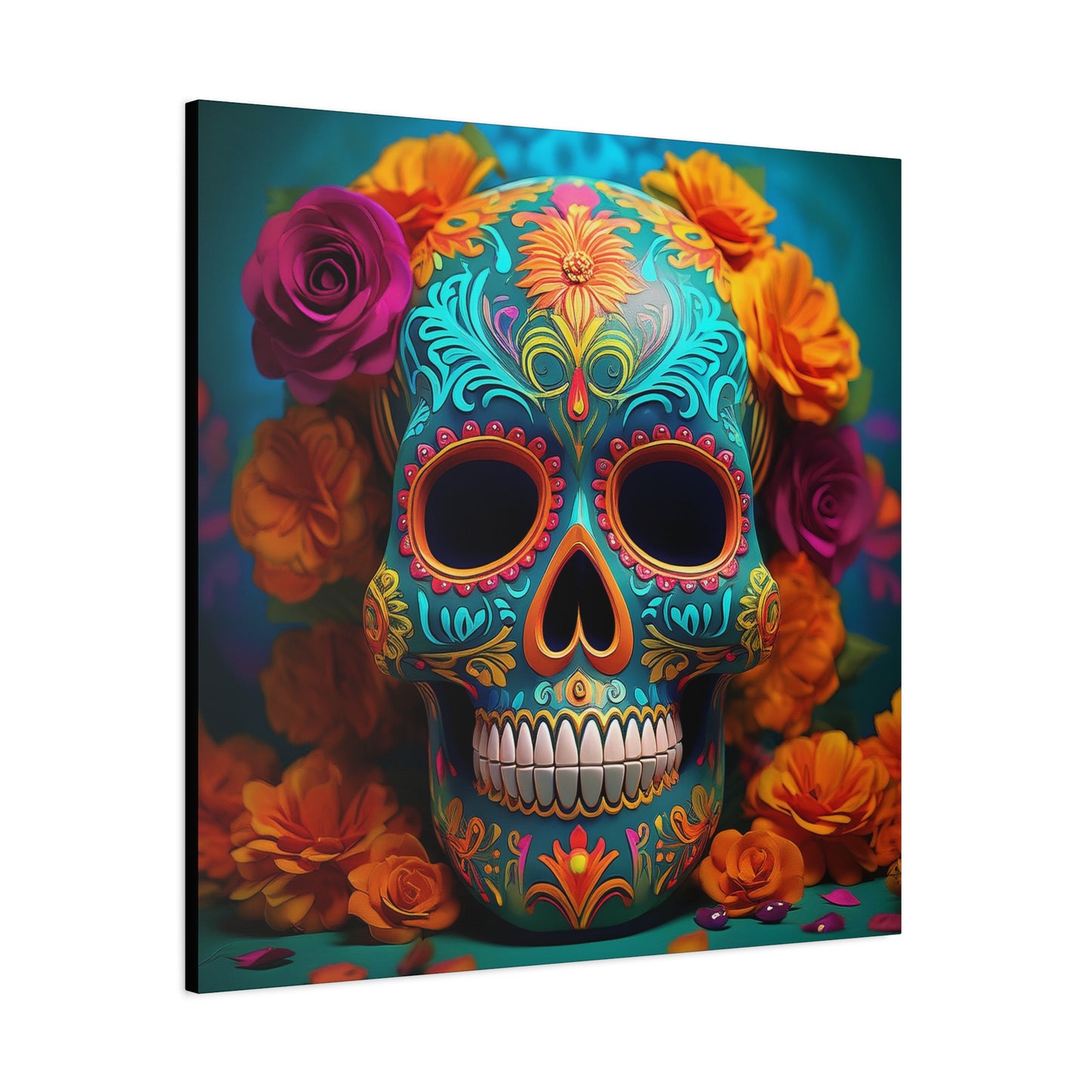 Sugar Skull Frameless Canvas Wall Art Sizes 10”x10” – 36”x36”