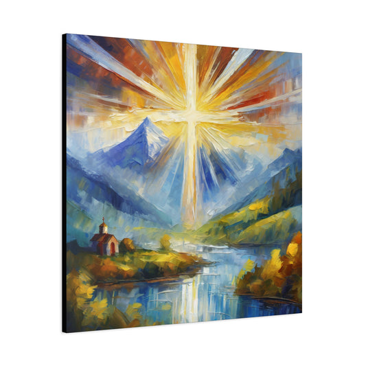 Sunbeam Cross Frameless Canvas Wall Art Sizes 10”x10” – 36”x36”