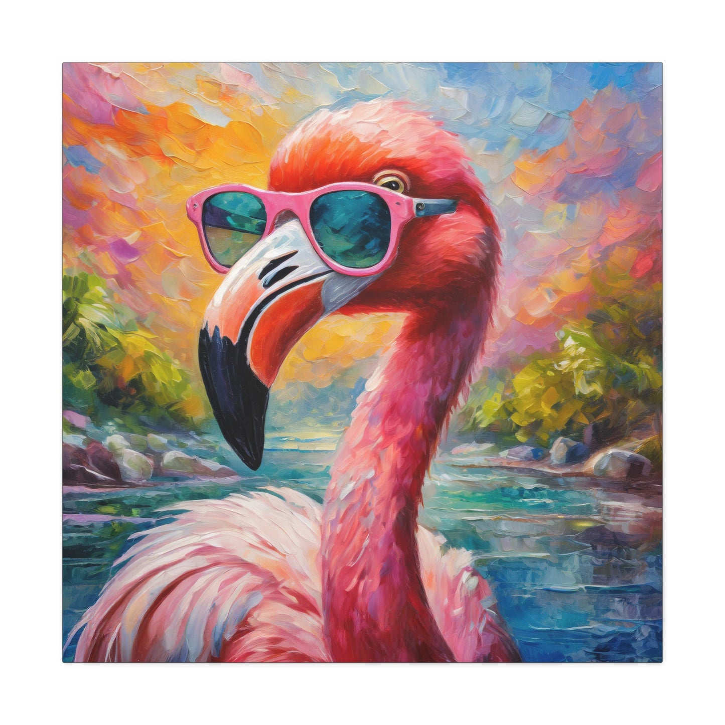 Flamingo Frameless Canvas Wall Art Sizes 10”x10” – 36”x36”