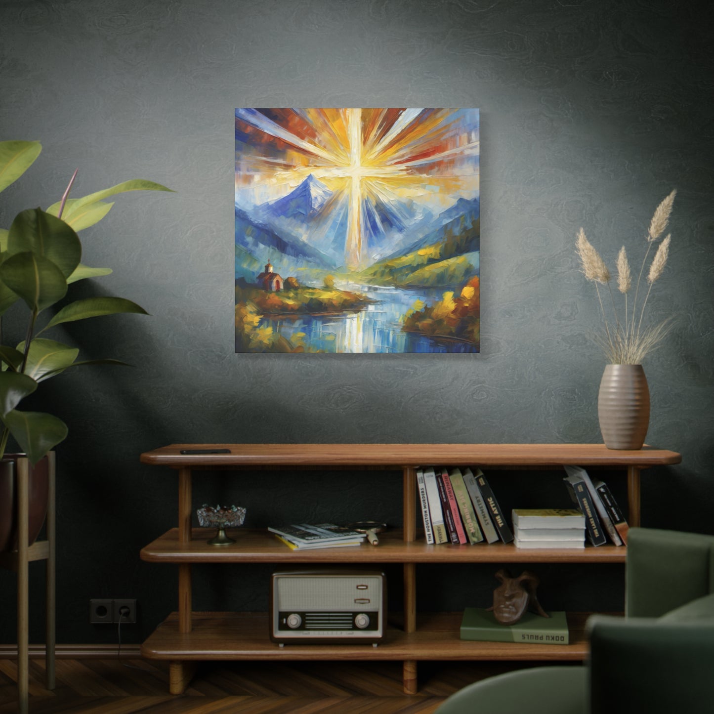 Sunbeam Cross Frameless Canvas Wall Art Sizes 10”x10” – 36”x36”