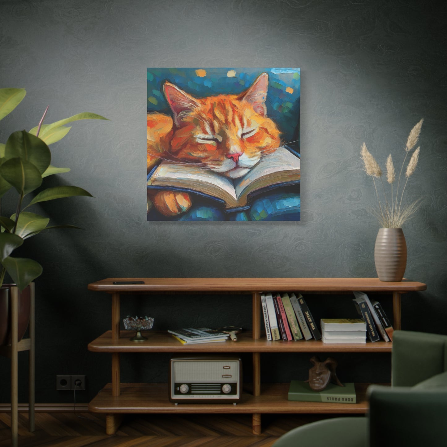 Ginger Cat Book Lollipop Frameless Canvas Wall Art Sizes 10”x10” – 36”x36”