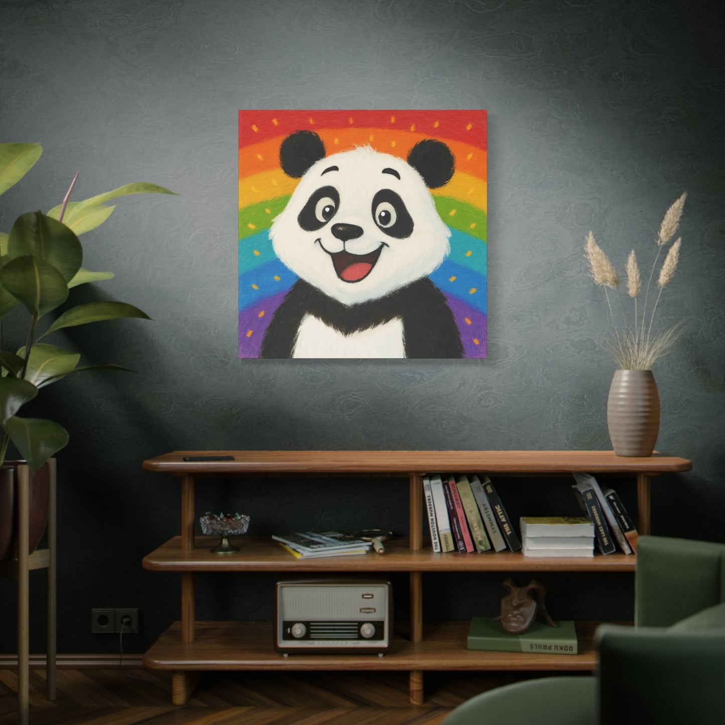 Rainbow Panda Frameless Canvas Wall Art Sizes 10”x10” – 36”x36”