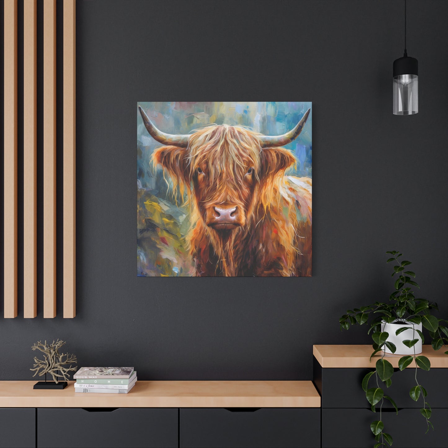 Highland Cow Frameless Canvas Wall Art Sizes 10”x10” – 36”x36”