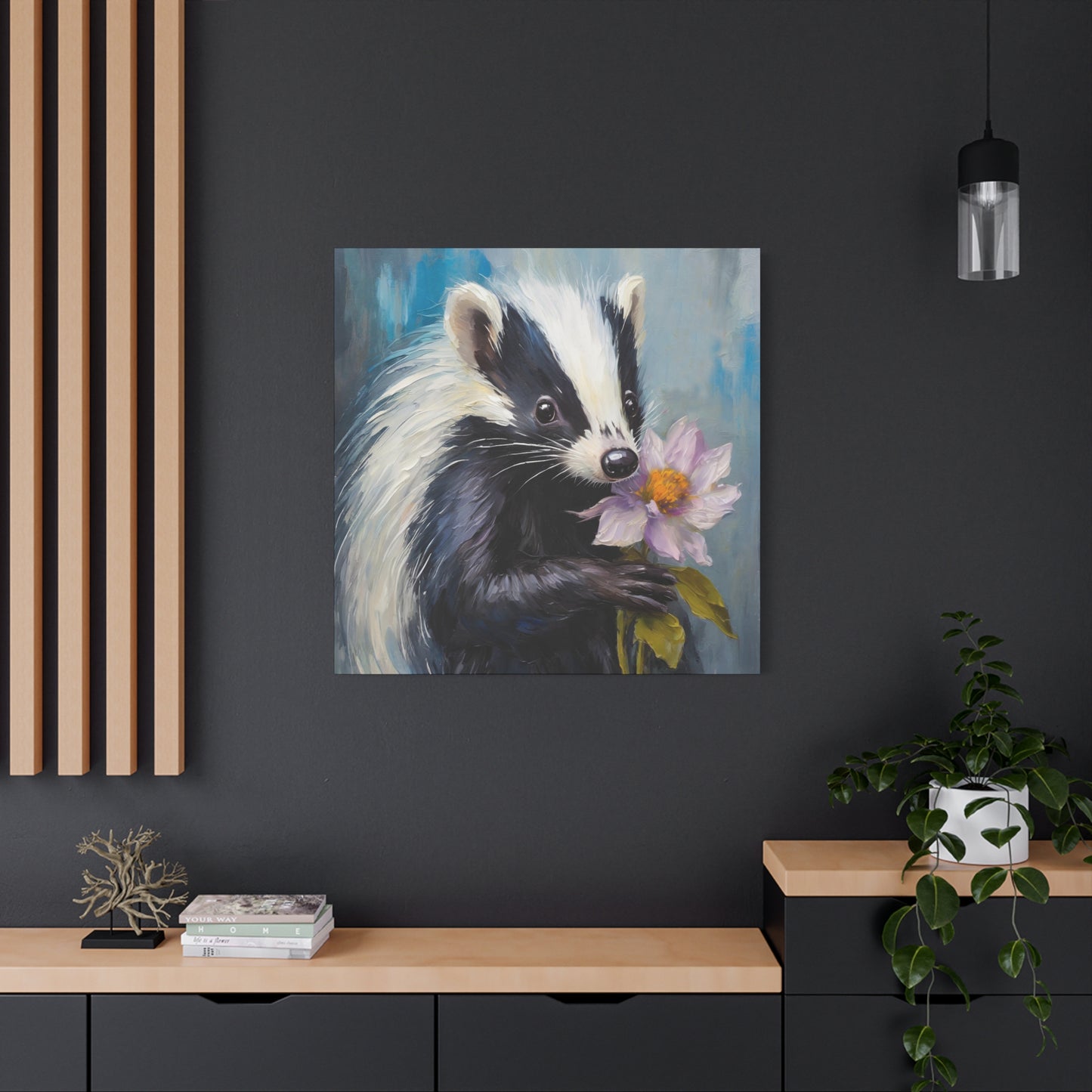 Flower Skunk Lollipop Frameless Canvas Wall Art Sizes 10”x10” – 36”x36”