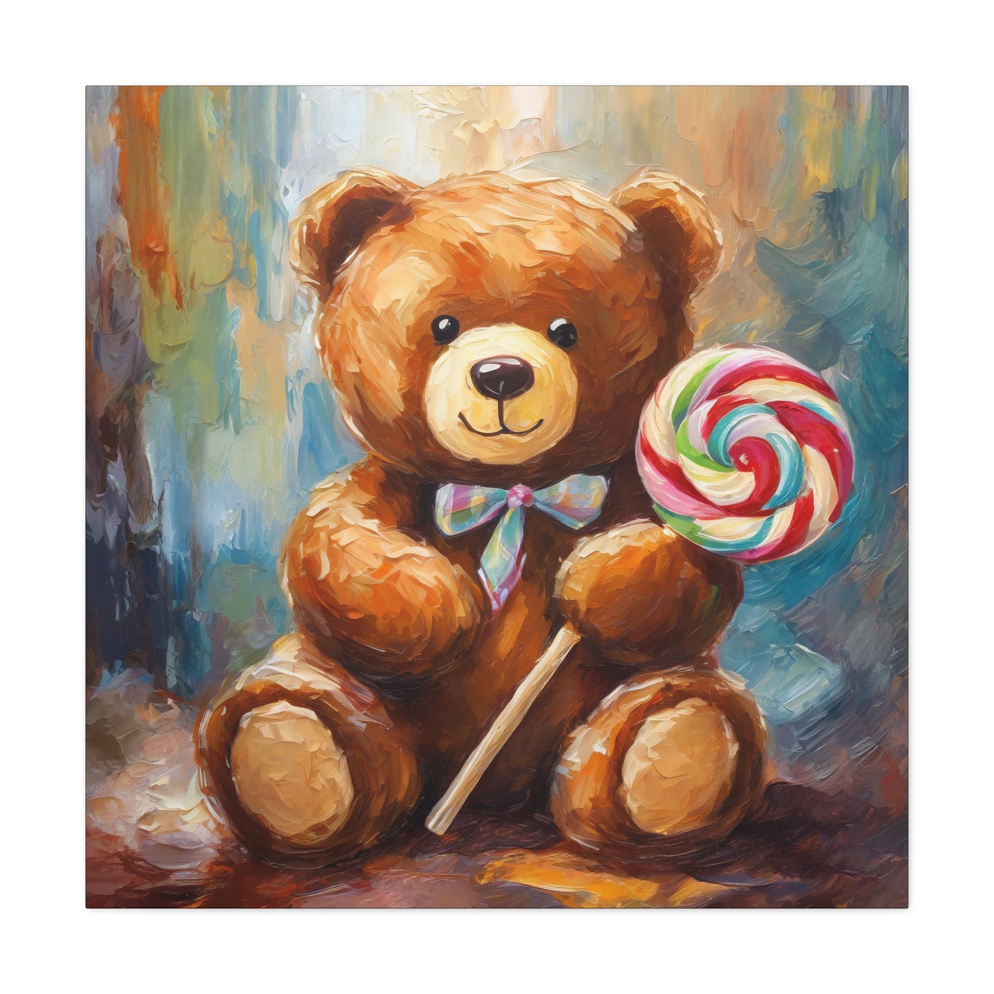 Teddy Bear Lollipop Frameless Canvas Wall Art Sizes 10”x10” – 36”x36”