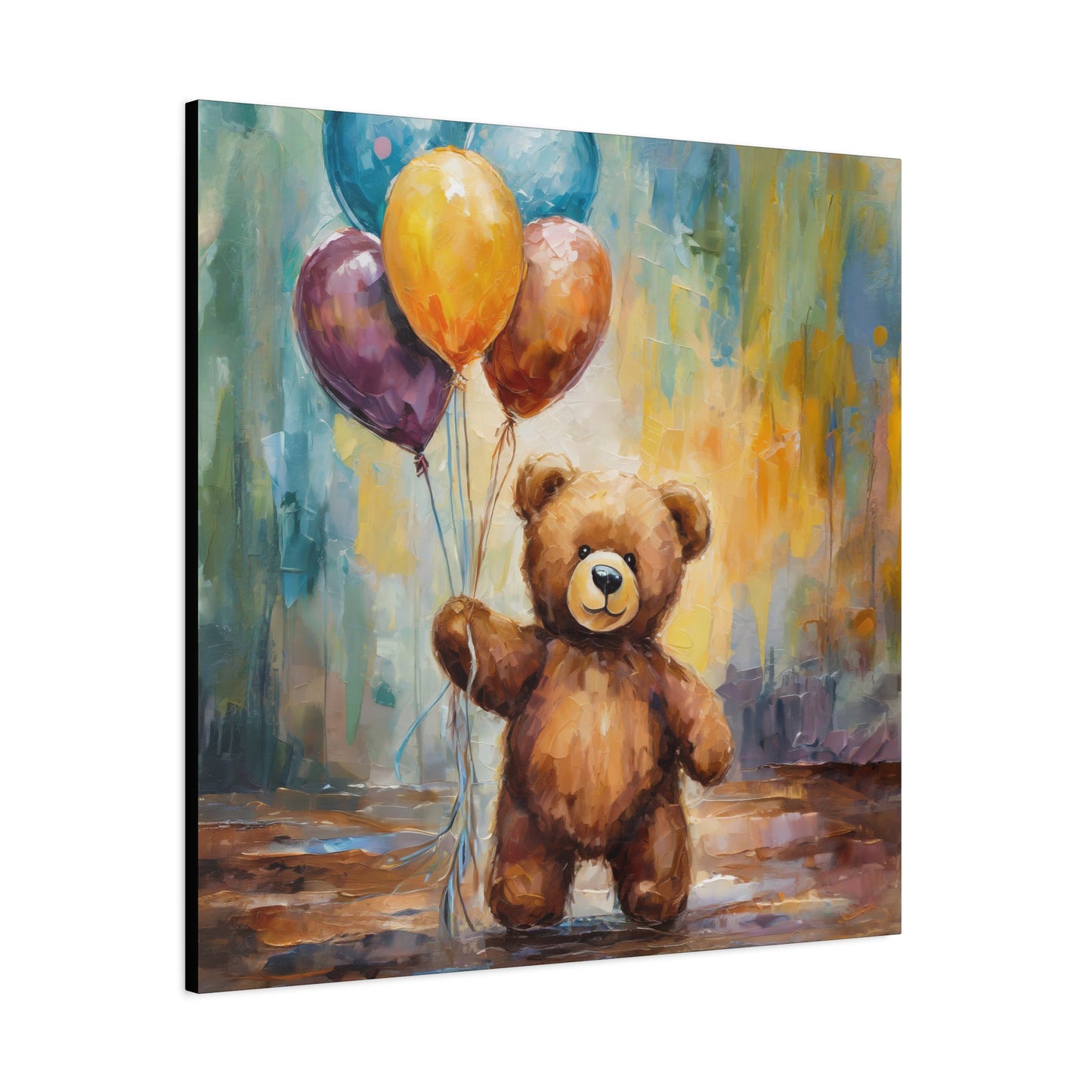 Teddy Bear Balloons Frameless Canvas Wall Art Sizes 10”x10” – 36”x36”