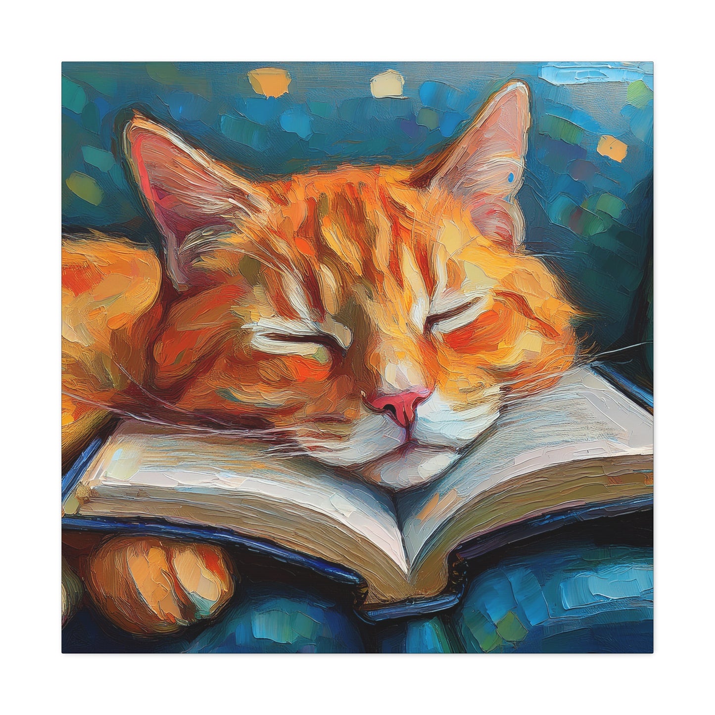 Ginger Cat Book Lollipop Frameless Canvas Wall Art Sizes 10”x10” – 36”x36”