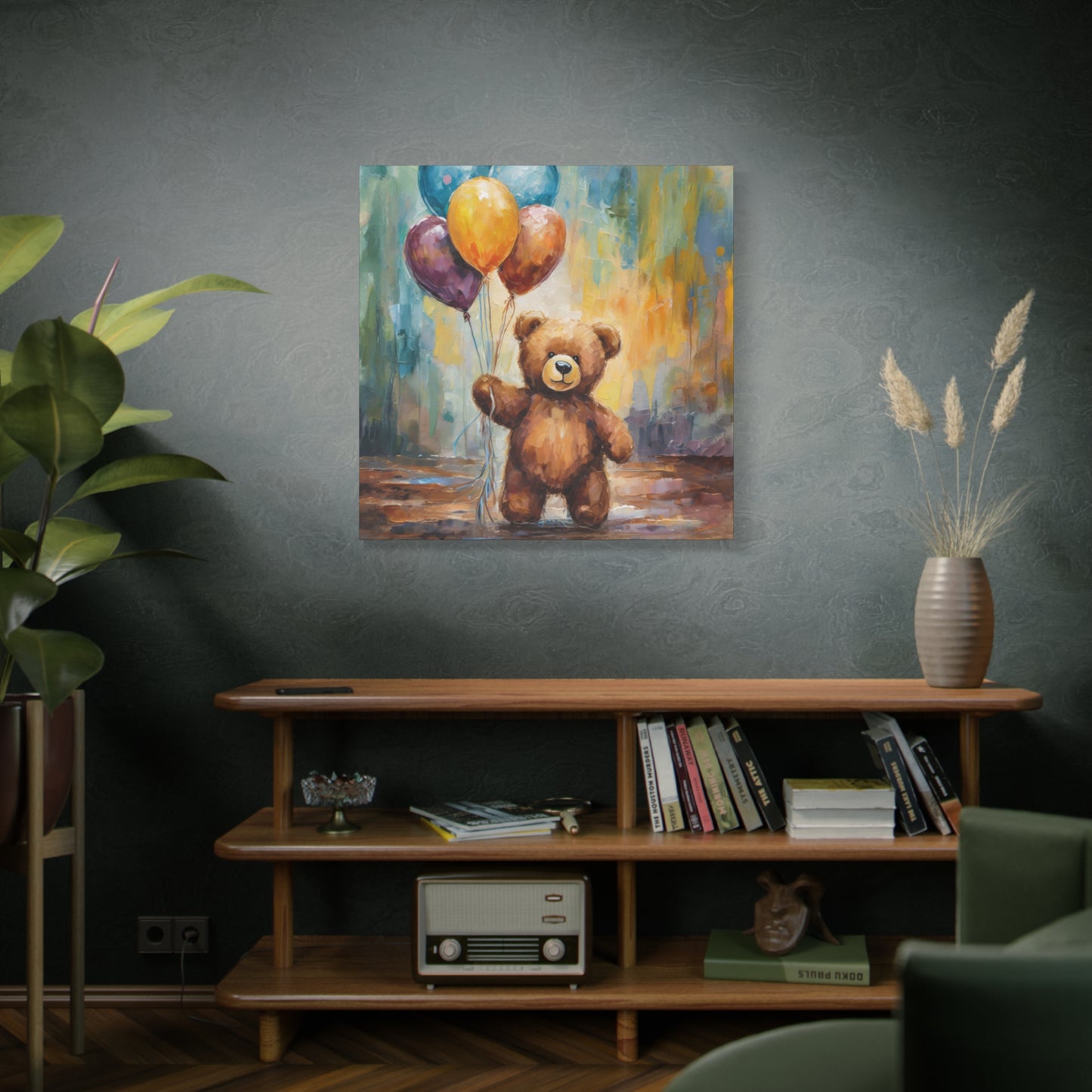 Teddy Bear Balloons Frameless Canvas Wall Art Sizes 10”x10” – 36”x36”