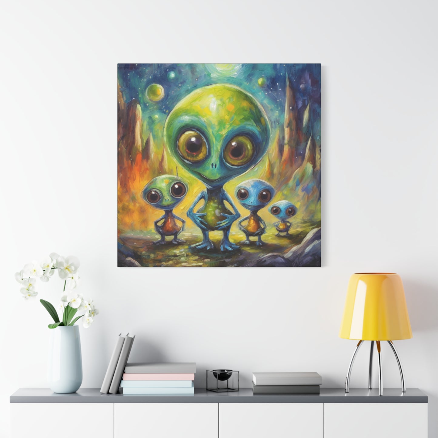 Aliens Frameless Canvas Wall Art Sizes 10”x10” – 36”x36”